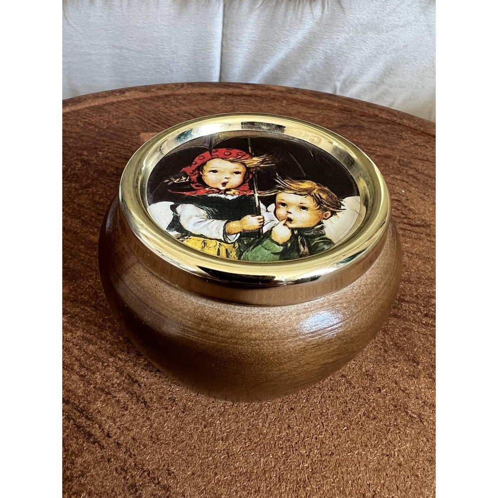 Vintage Wood Music Box Edelweiss Romance Children Umbrella Round Hummel Style